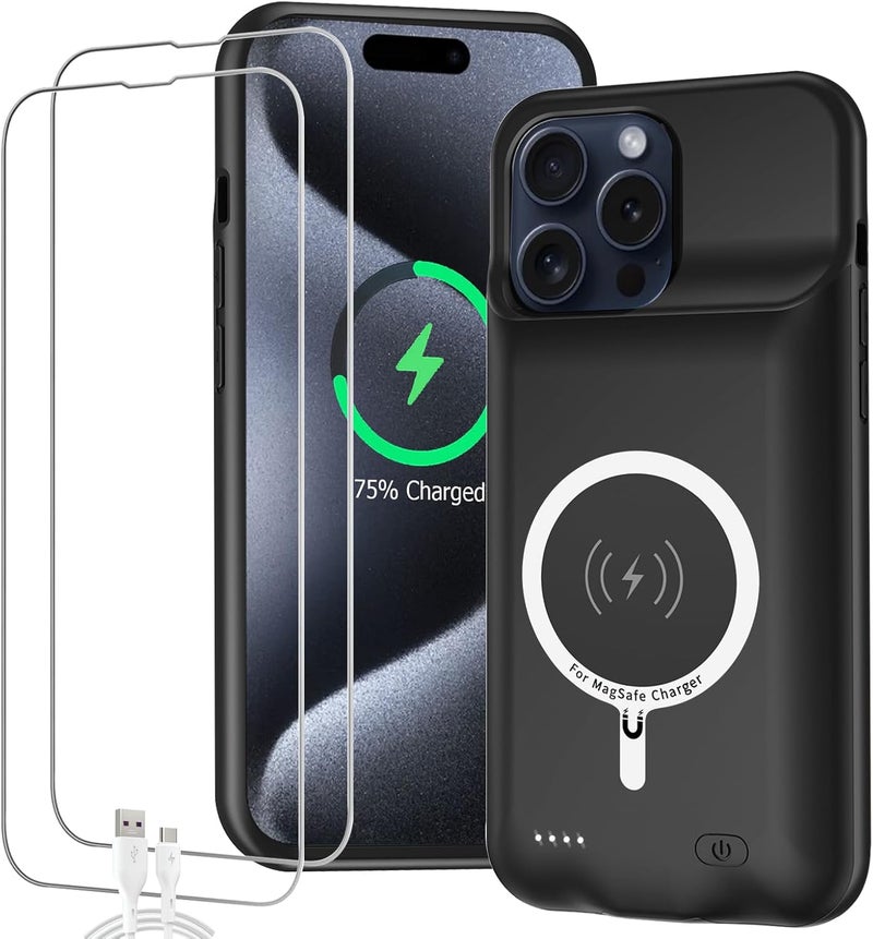 SNRONEW Battery Case for iPhone 15 Pro, Full Encircle 10000mAh High Capacity Rechargeable Portable Charger Case Extended Battery Pack for iPhone 15 Pro (6.1 inch) Wireless Charging Cover with Carplay-Black - Image 1